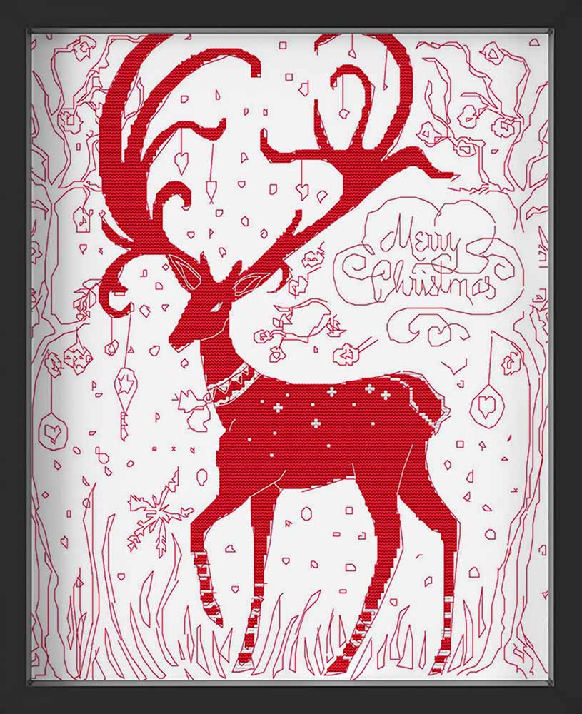 Kreuzstich -  Abstrakter Weihnachtshirsch | 40x45 cm - Diy - Fadenkunst