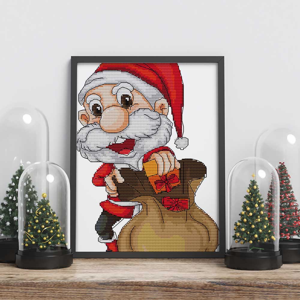 Kreuzstich - Lustiger Weihnachtsmann | 20x35 cm - Diy - Fadenkunst