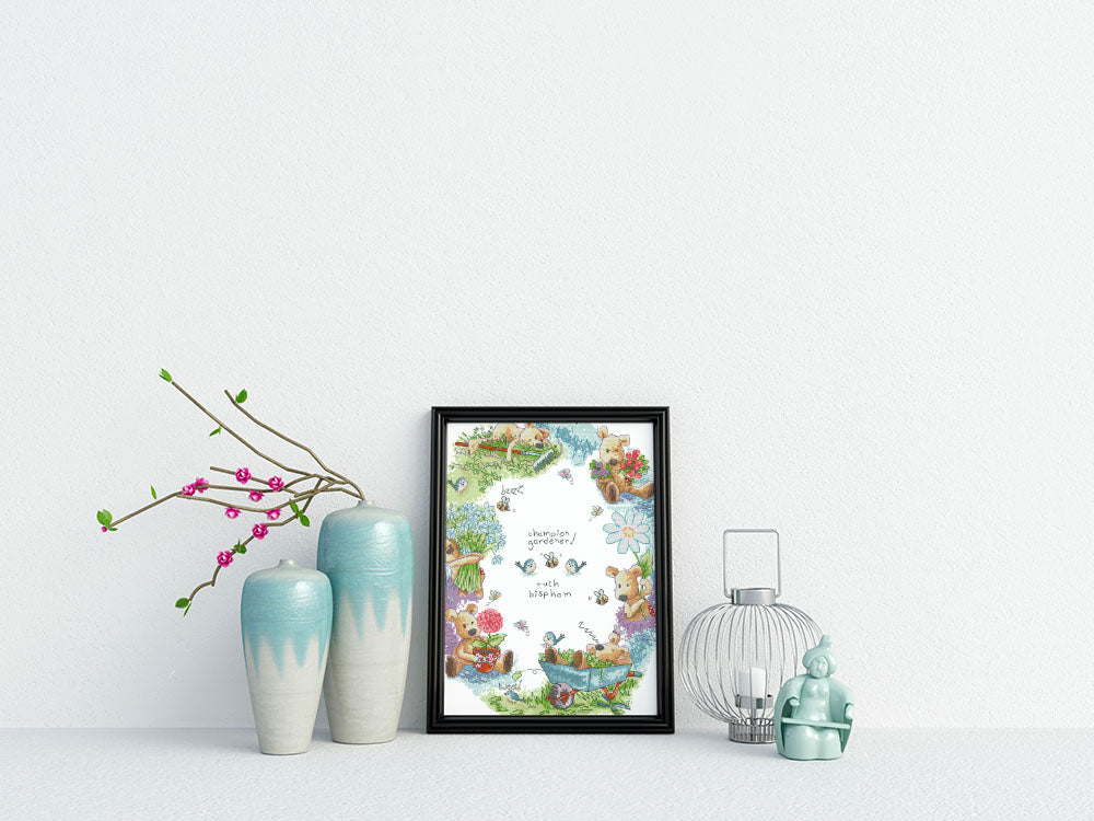 Kreuzstich -  Teddy im Garten | 35x45 cm - Diy - Fadenkunst