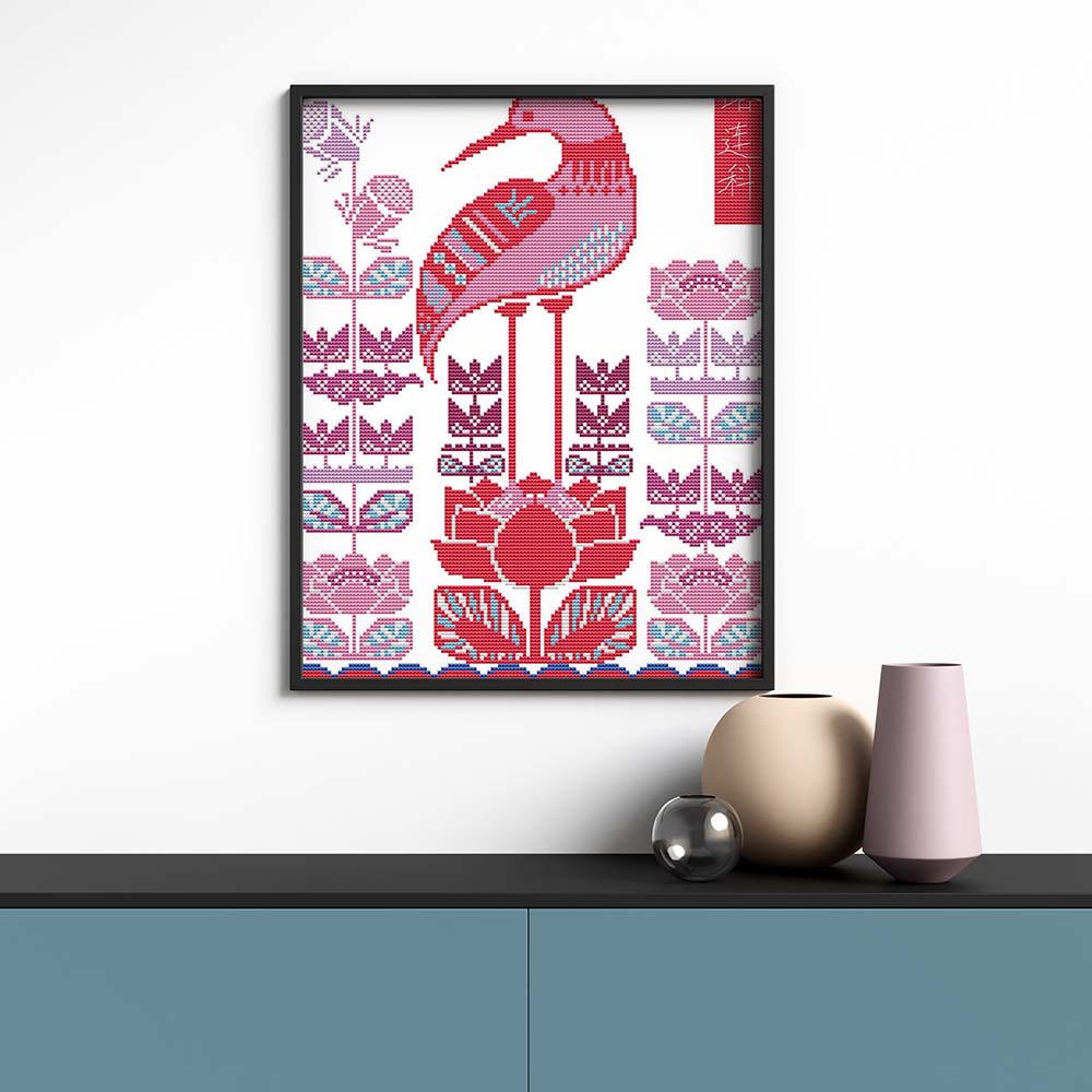 Kreuzstich -  Abstrakter Vogel | 30x40 cm - Diy - Fadenkunst
