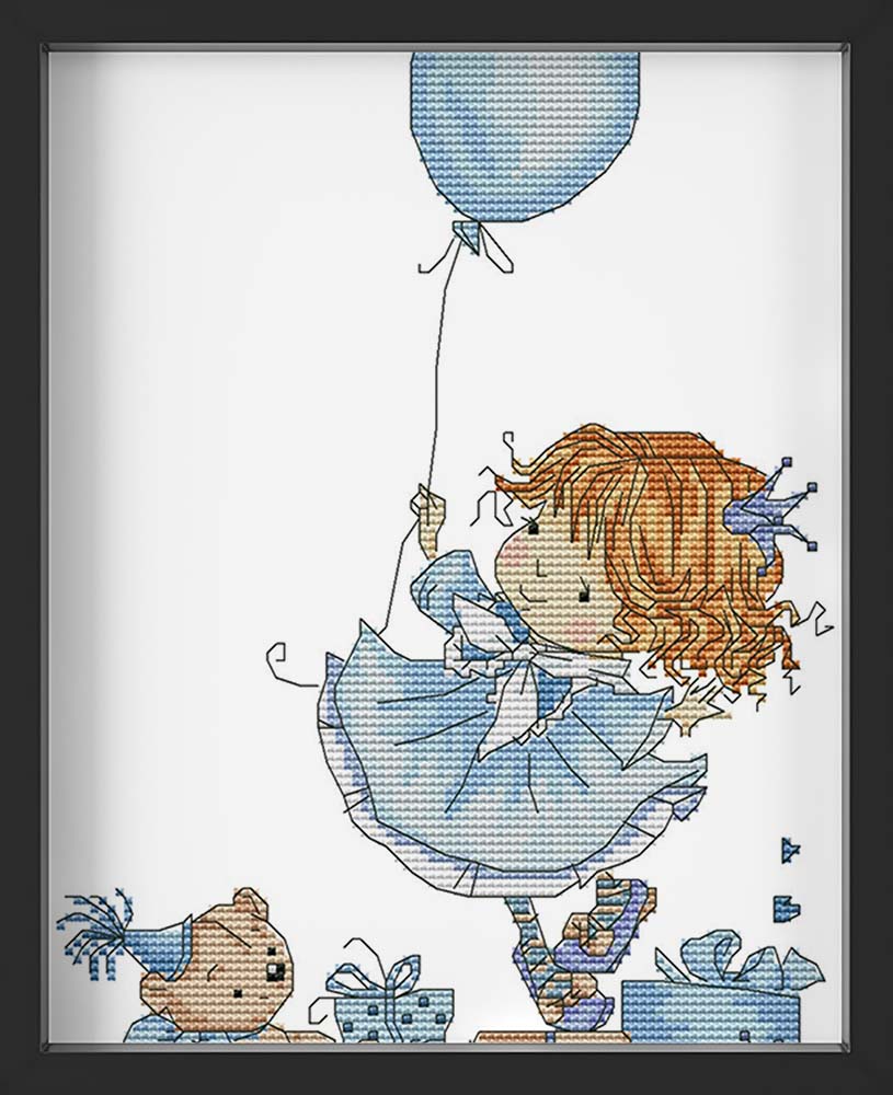 Kreuzstich -  kleines Mädchen mit Ballon | 25x30 cm - Diy - Fadenkunst
