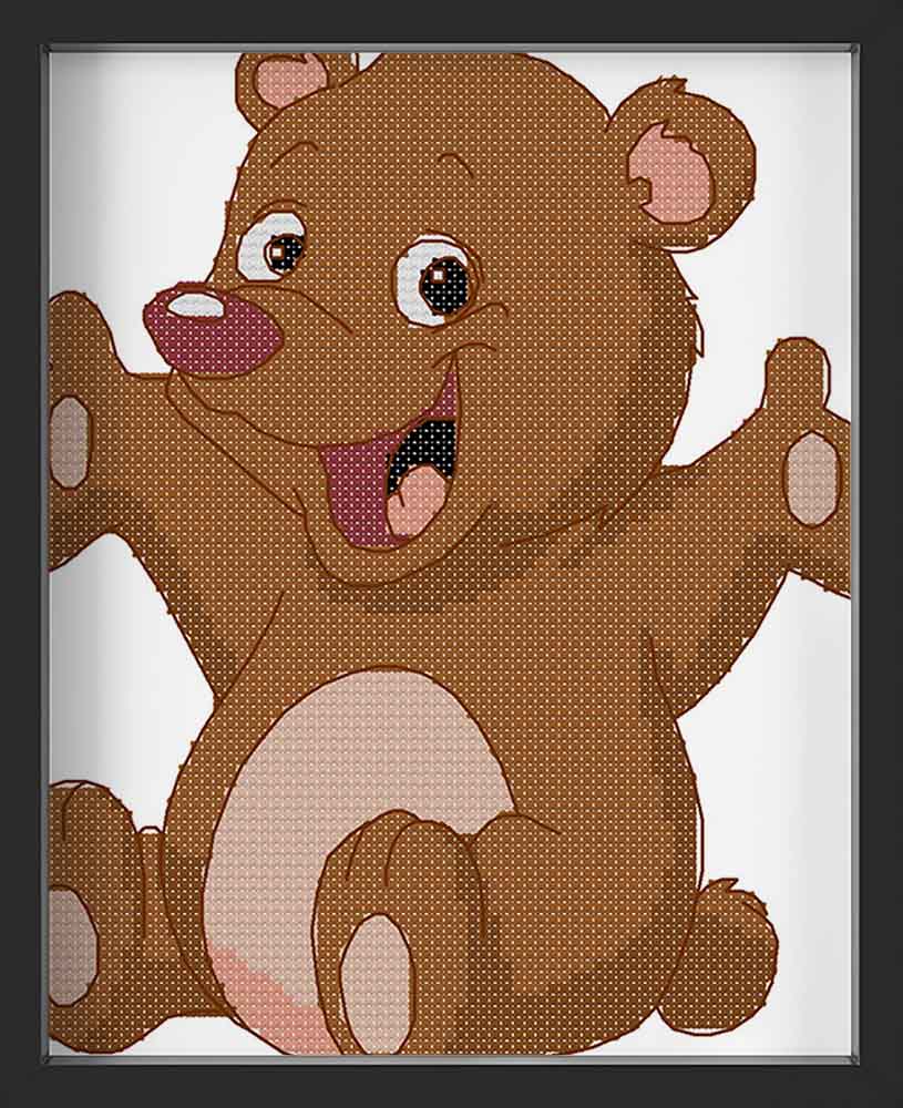 Kreuzstich -  brauner Bär lacht | 20x20 cm - Diy - Fadenkunst
