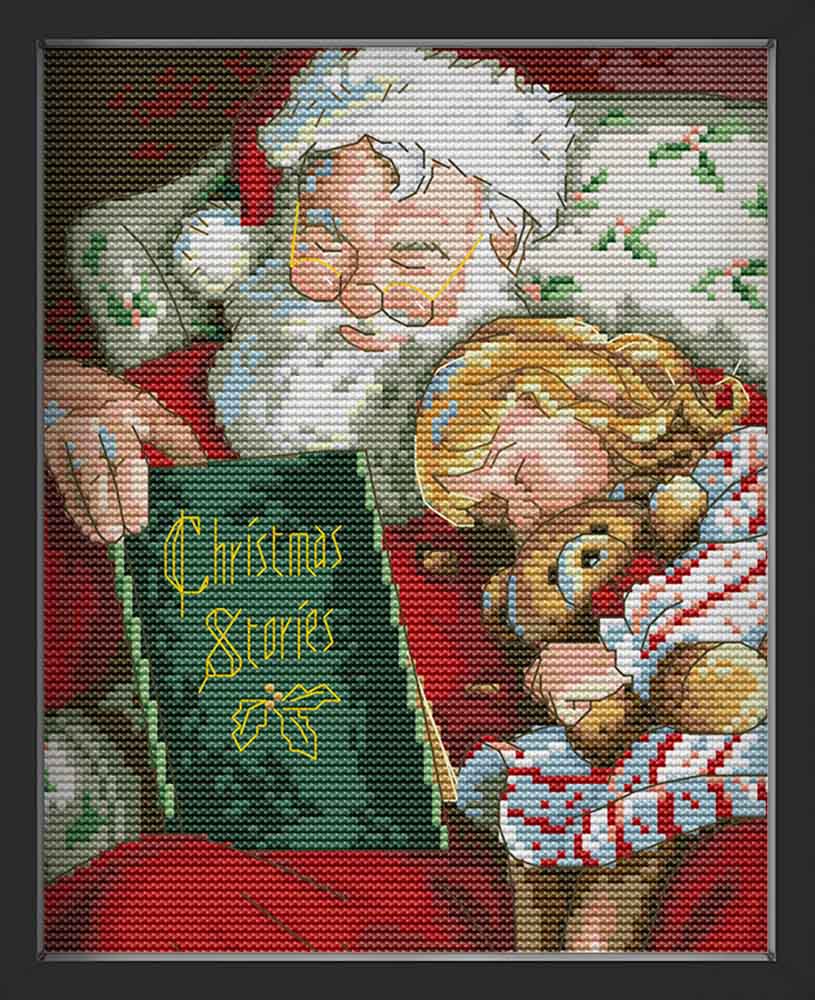 Kreuzstich - Weihnachtsmann mit Kind | 20x30 cm - Diy - Fadenkunst