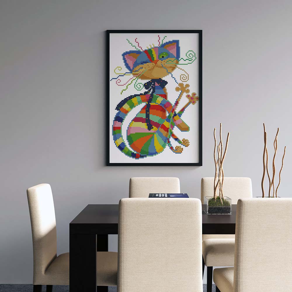 Kreuzstich -  Abstrakte bunte Katze | 25x30 cm - Diy - Fadenkunst
