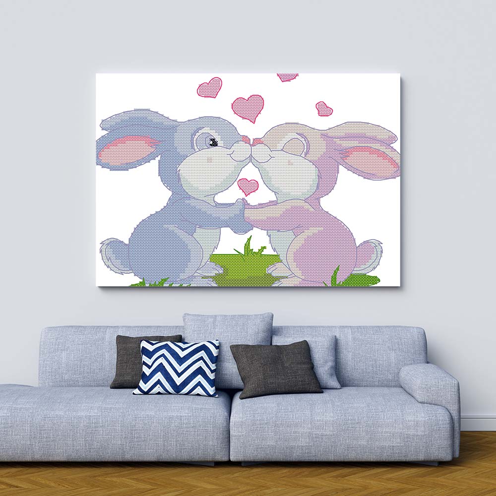 Kreuzstich -  Hasen sind verliebt | 30x25 cm - Diy - Fadenkunst