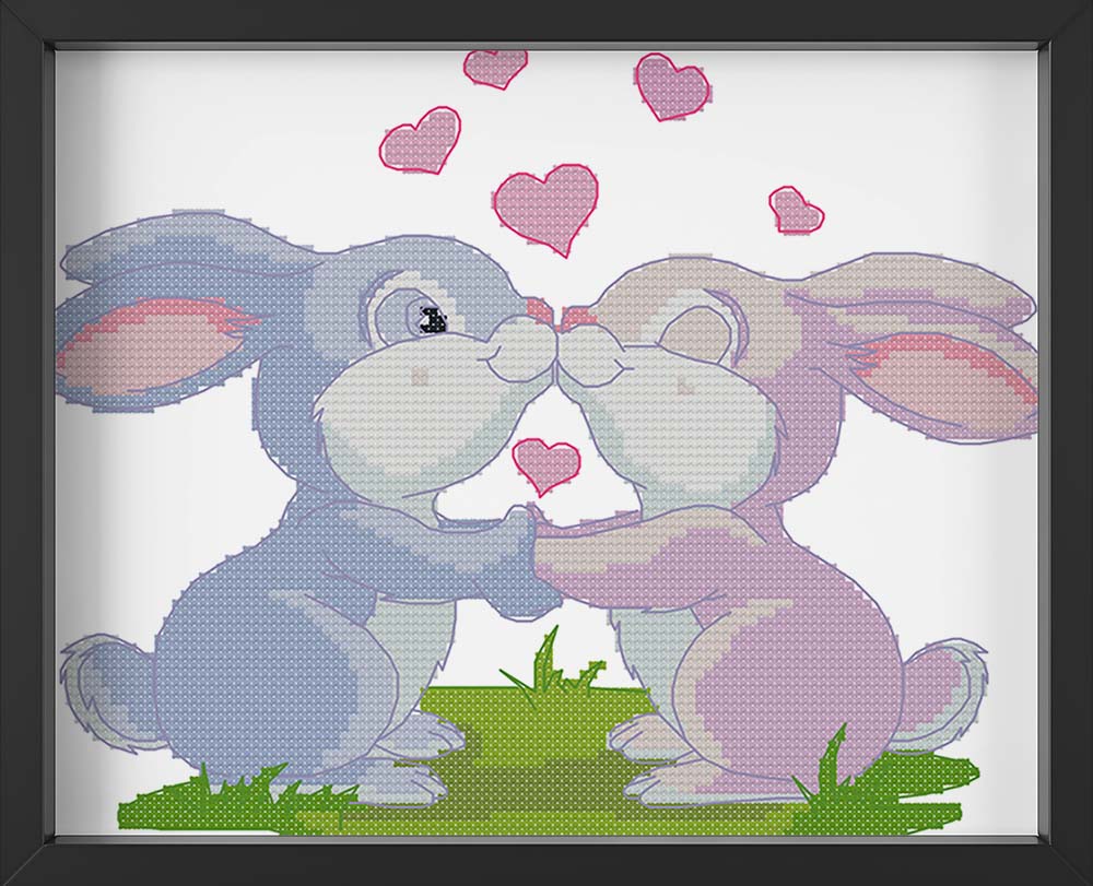Kreuzstich -  Hasen sind verliebt | 30x25 cm - Diy - Fadenkunst