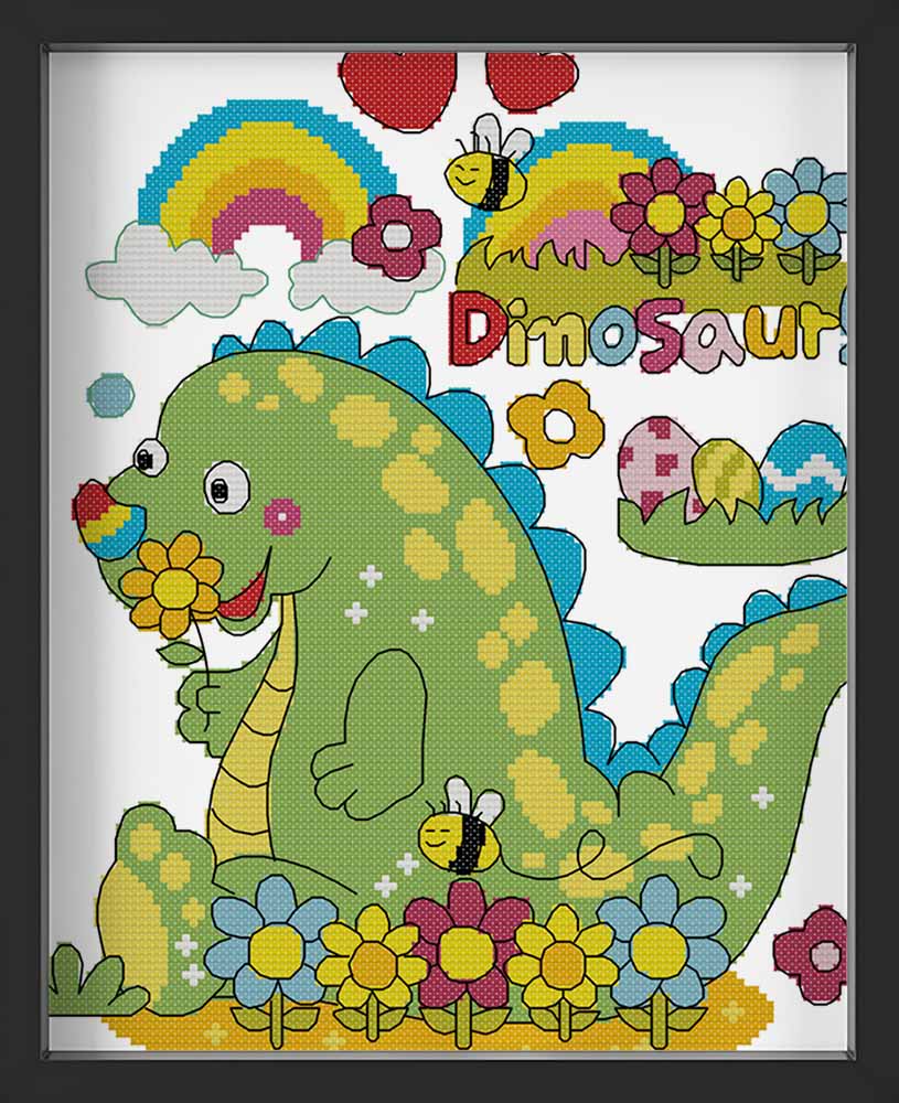 Kreuzstich -  grüner Dinosaurier | 30x30 cm - Diy - Fadenkunst