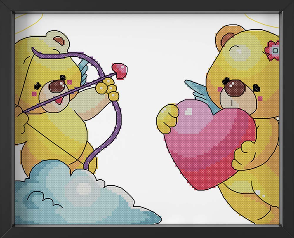 Kreuzstich -  zwei Teddys Amore Herz | 30x20 cm - Diy - Fadenkunst