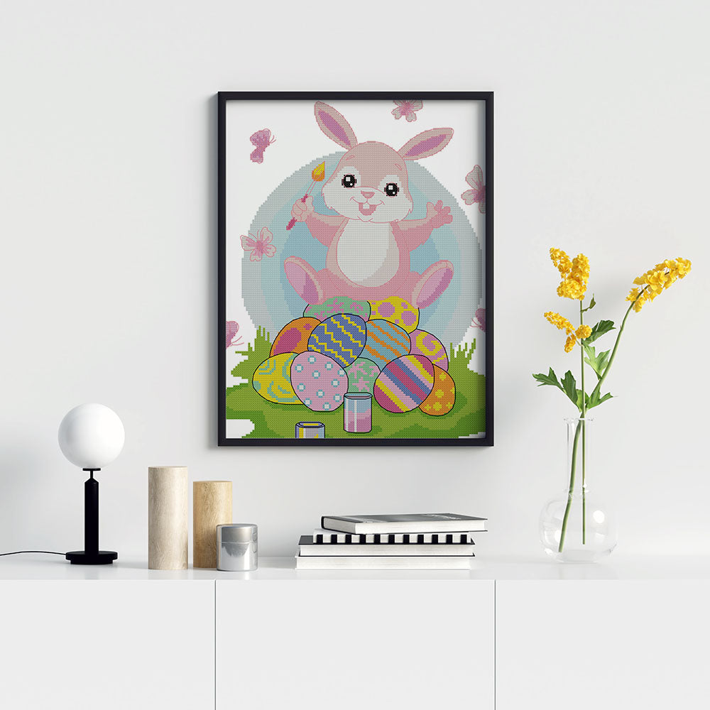 Kreuzstich -  Hase mit Ostereiern | 30x30 cm - Diy - Fadenkunst