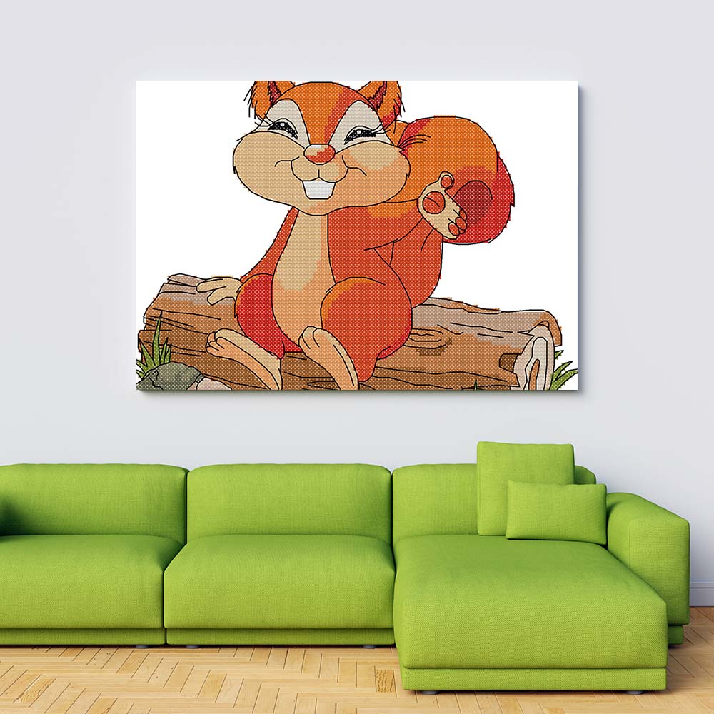 Kreuzstich -  kleines Eichhörnchen | 30x30 cm - Diy - Fadenkunst