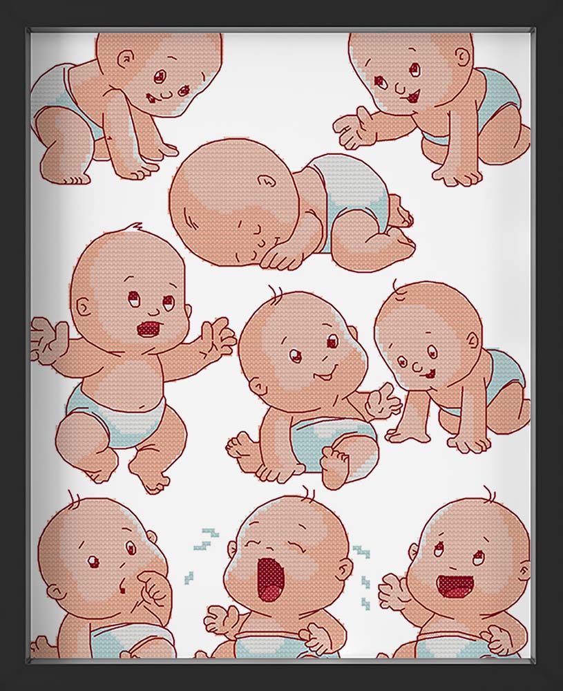 Kreuzstich -  süßes Baby in verschiedenen Lagen | 30x40 cm - Diy - Fadenkunst