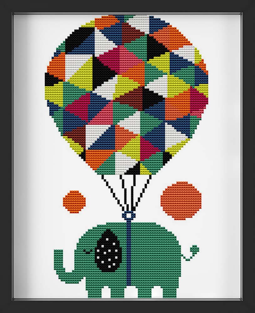 Kreuzstich -  Elefant mit Ballon | 25x30 cm - Diy - Fadenkunst