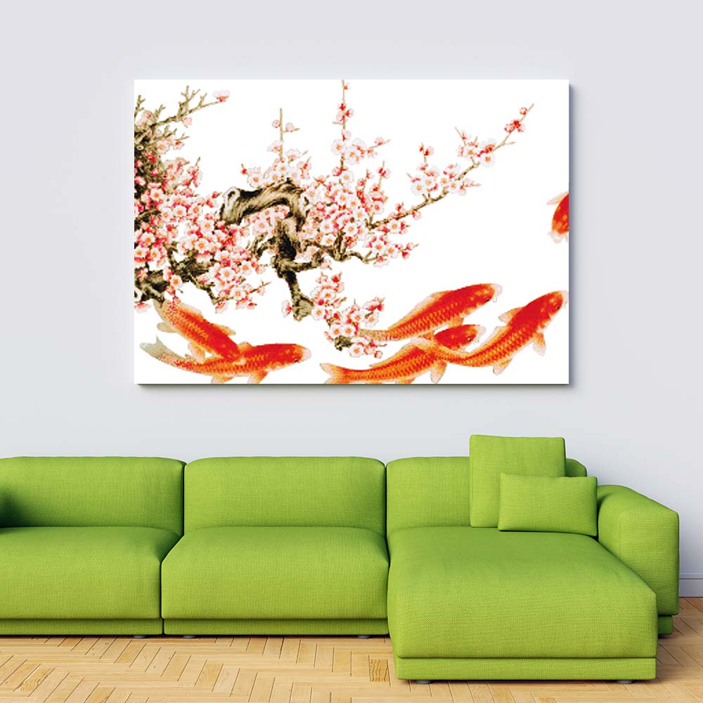 Kreuzstich -  Koi Fische mit Blumenast | 85x50 cm - Diy - Fadenkunst