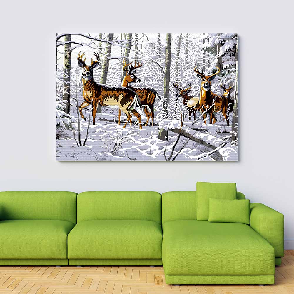 Kreuzstich -  Hirsche im Schnee | 65x40 cm - Diy - Fadenkunst