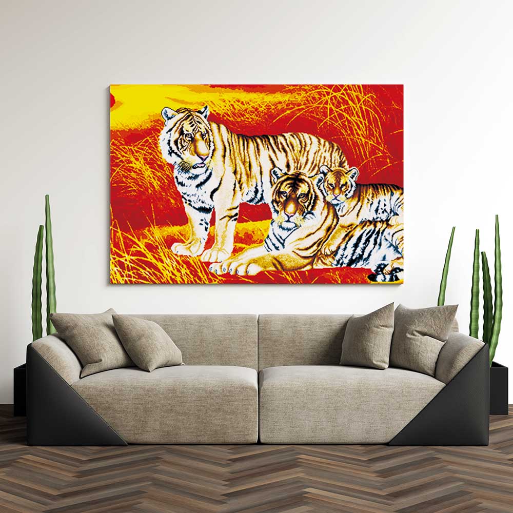 Kreuzstich - Tiger Familie | 136x60cm - Diy - Fadenkunst