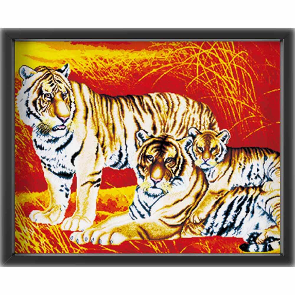 Kreuzstich - Tiger Familie | 136x60cm - Diy - Fadenkunst