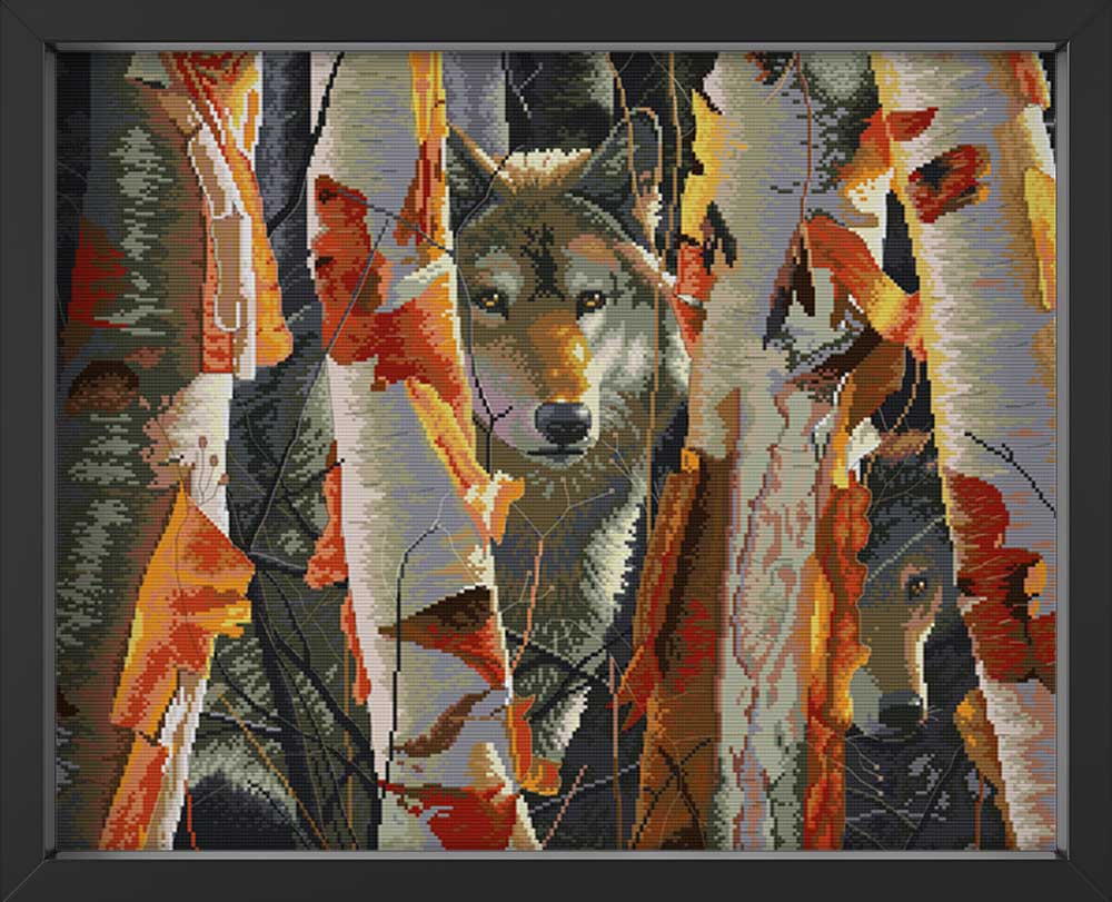 Kreuzstich -  Wolf im Wald | 60x40 - Diy - Fadenkunst