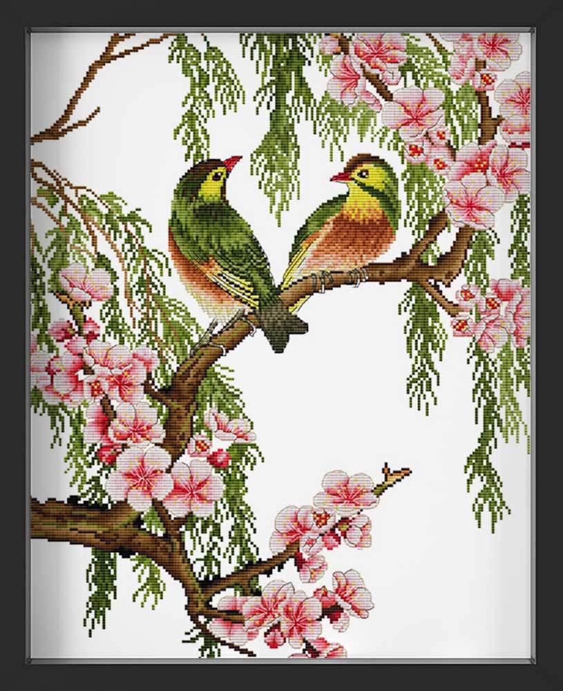 Kreuzstich - Vogelast | 40x50 cm - Diy - Fadenkunst