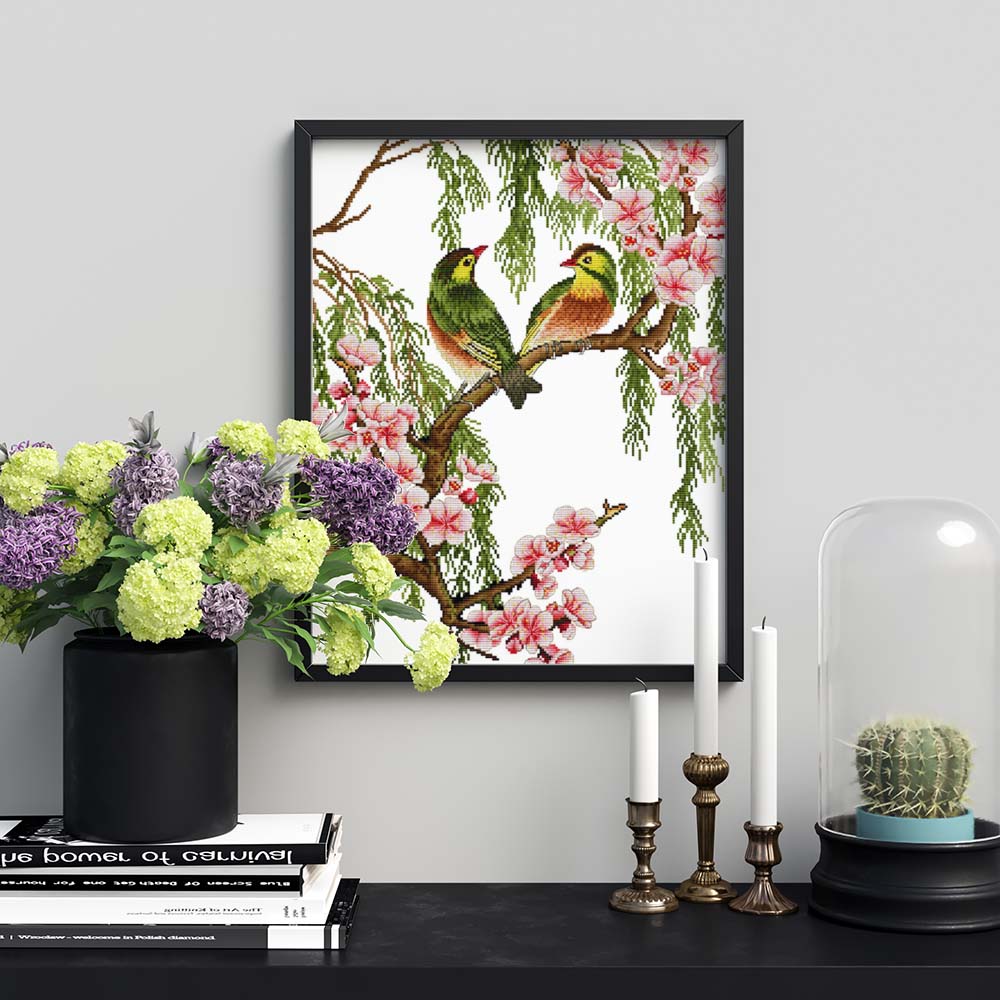 Kreuzstich - Vogelast | 40x50 cm - Diy - Fadenkunst