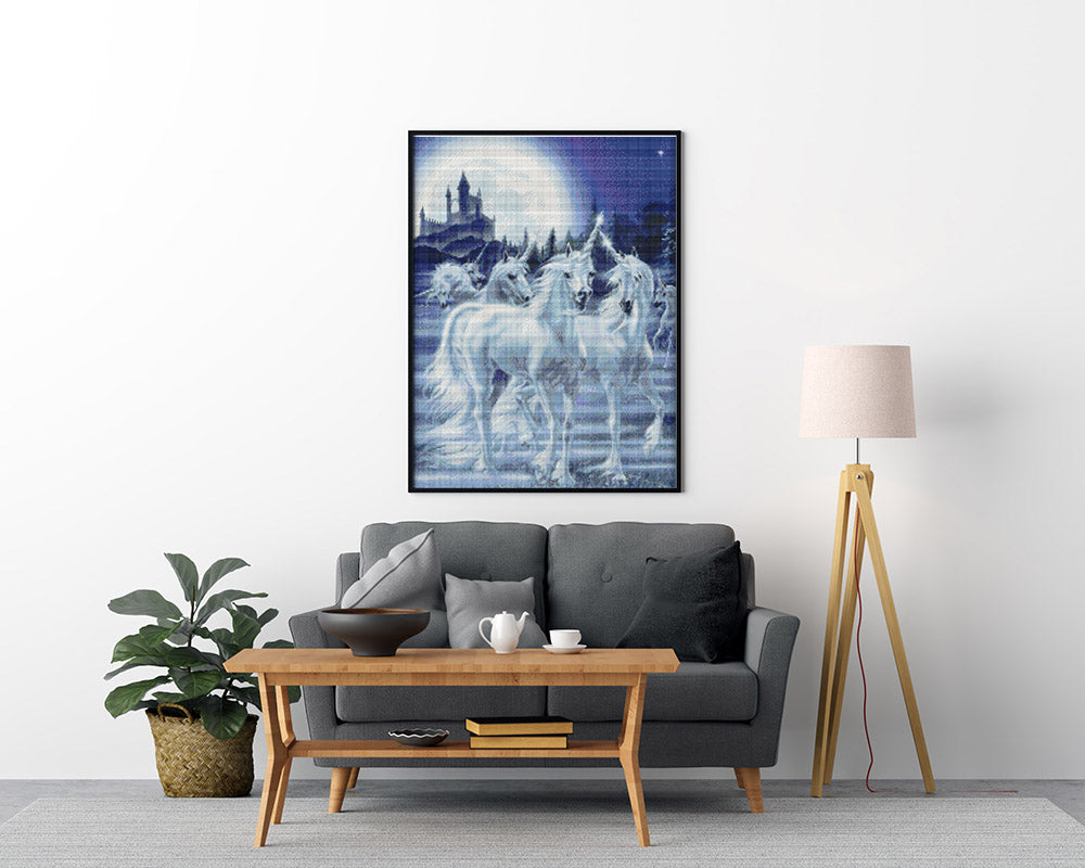 Kreuzstich - Weiße Einhörner | 45x55 cm - Diy - Fadenkunst