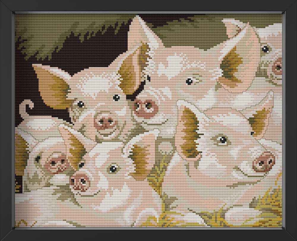 Kreuzstich - Schweinefamilie | 40x30 cm - Diy - Fadenkunst