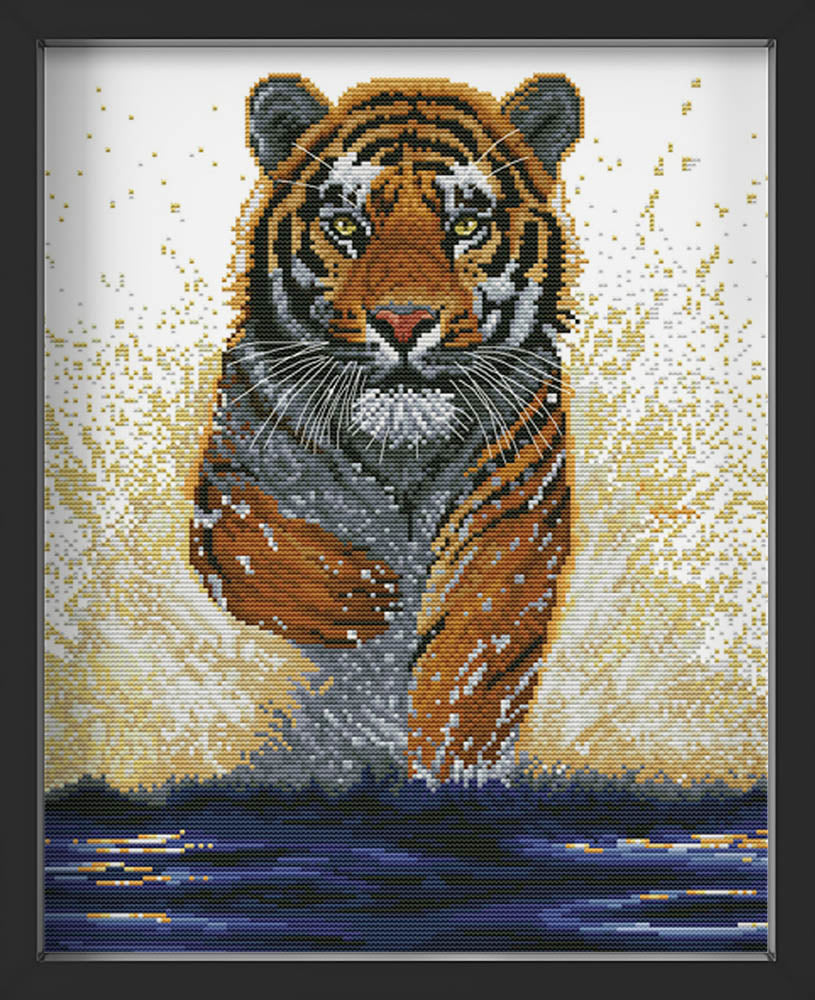 Kreuzstich - Tiger im Wasser | 50x40 cm - Diy - Fadenkunst