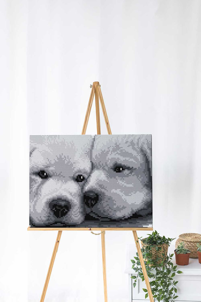 Kreuzstich - Hundewelpen | 25x25 cm - Diy - Fadenkunst