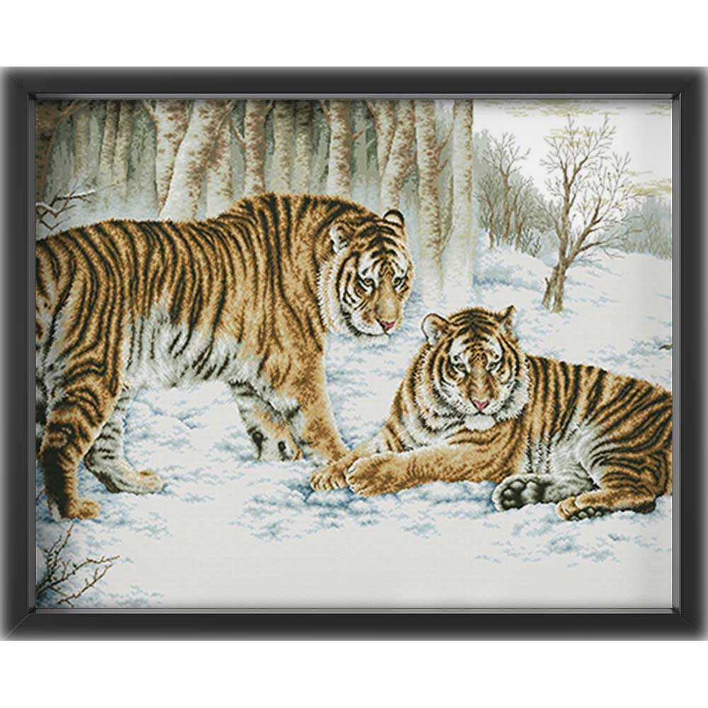 Kreuzstich - Tiger im Schnee | 160x90 cm - Diy - Fadenkunst