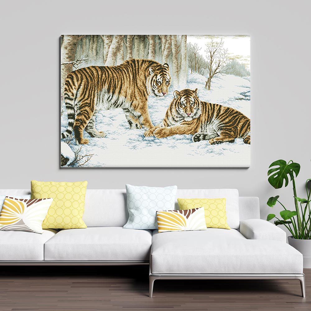 Kreuzstich - Tiger im Schnee | 160x90 cm - Diy - Fadenkunst