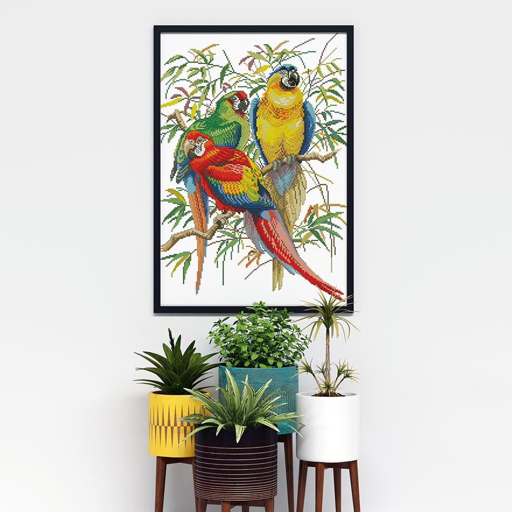 Kreuzstich - Papageien | 40x50 cm - Diy - Fadenkunst