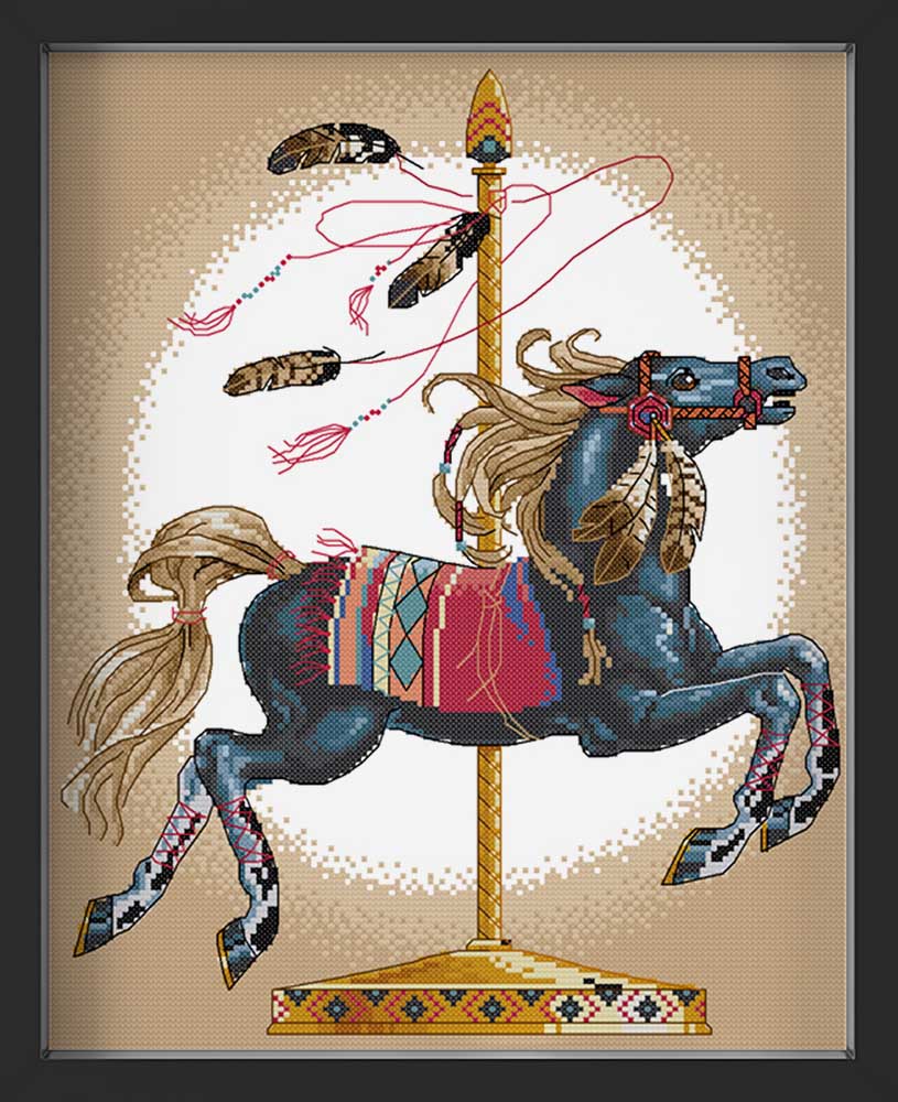 Kreuzstich - Karussell Pferd | 35x40 cm - Diy - Fadenkunst