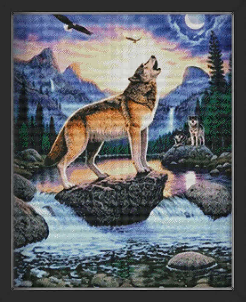 Kreuzstich - Wolf am jaulen | 50x65 cm - Diy - Fadenkunst