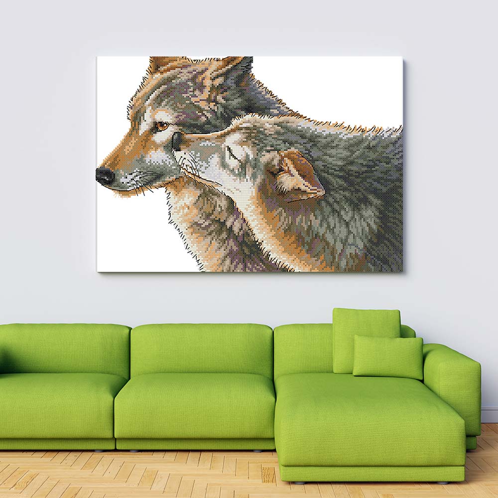 Kreuzstich - Wolfpaar | 40x35 cm - Diy - Fadenkunst