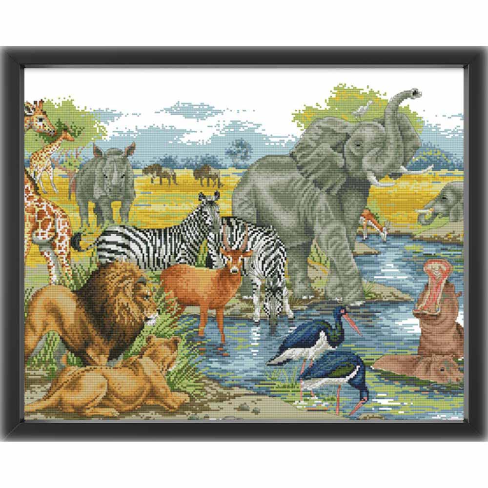 Kreuzstich - Safaripark Wildnis | 60x45 cm - Diy - Fadenkunst