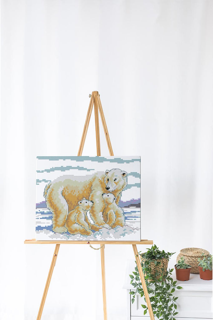 Kreuzstich - Eisbären mit Mama | 25x20 cm - Diy - Fadenkunst