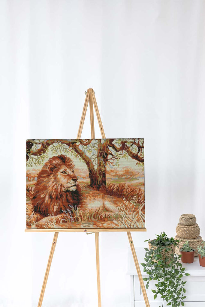 Kreuzstich - Löwe auf der Lauer | 50x35 cm - Diy - Fadenkunst