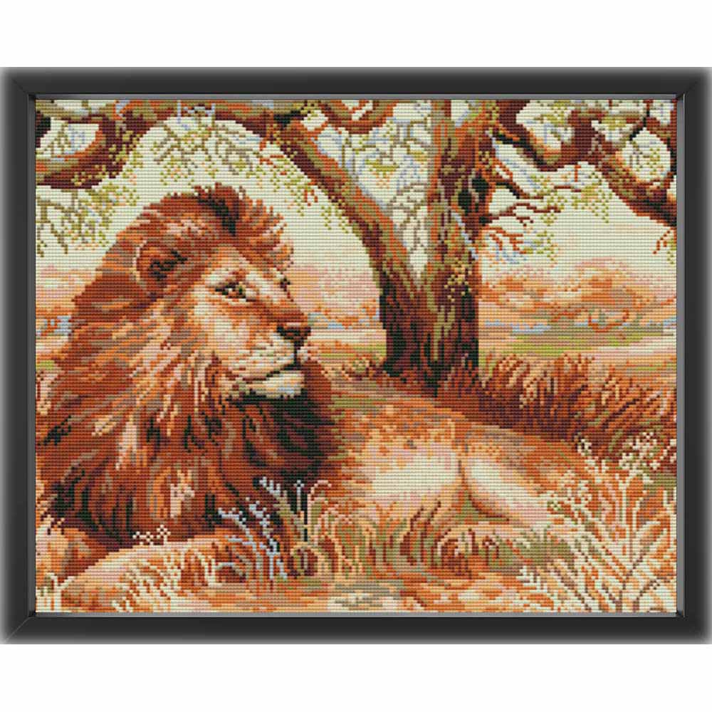 Kreuzstich - Löwe auf der Lauer | 50x35 cm - Diy - Fadenkunst