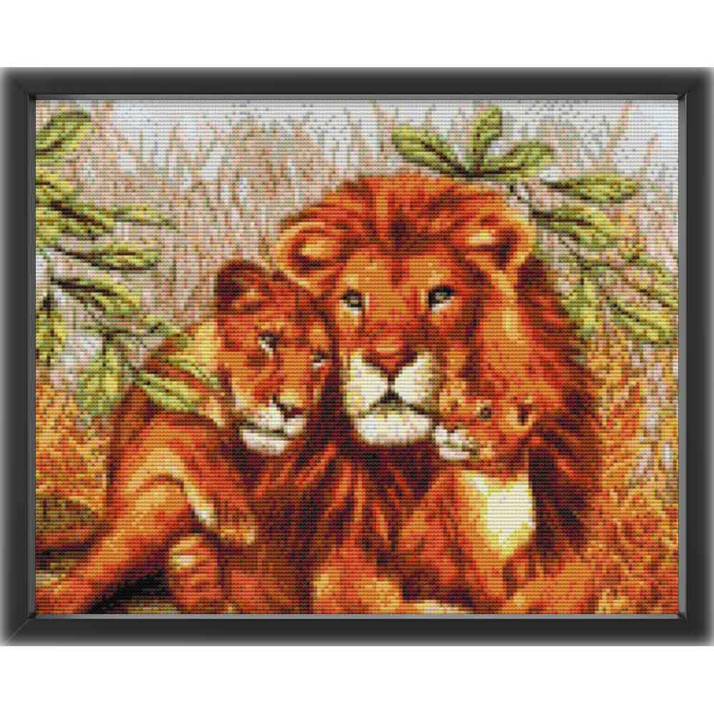 Kreuzstich - Löwen und Tigerfamilie | 45x30 cm - Diy - Fadenkunst