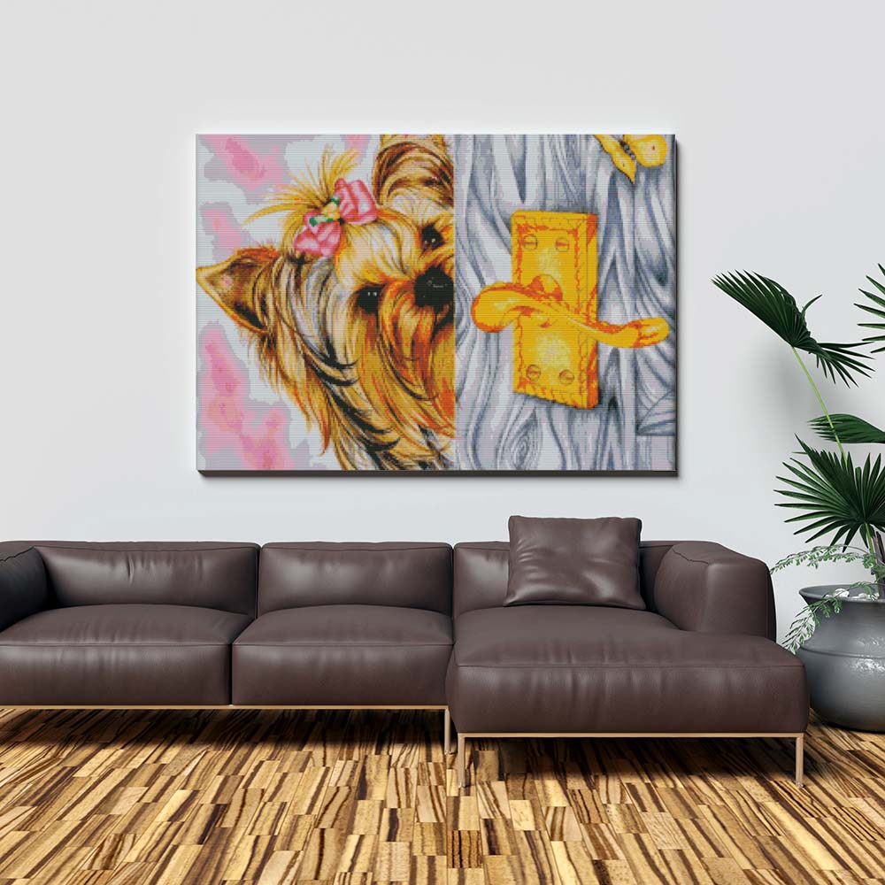 Kreuzstich - Hund mit Schmetterling | 60x50 cm - Diy - Fadenkunst