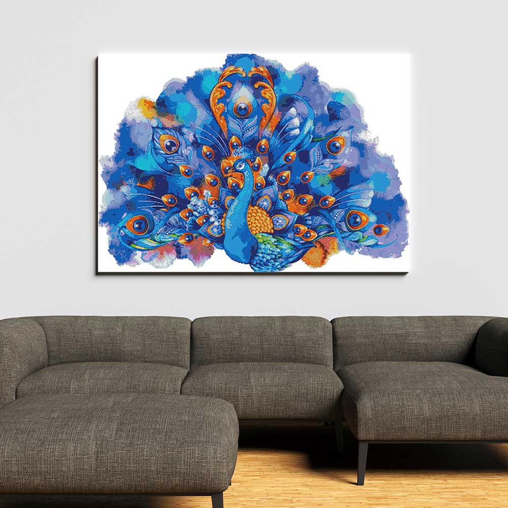 Kreuzstich - Großer blauer Pfau | 90x65 cm - Diy - Fadenkunst