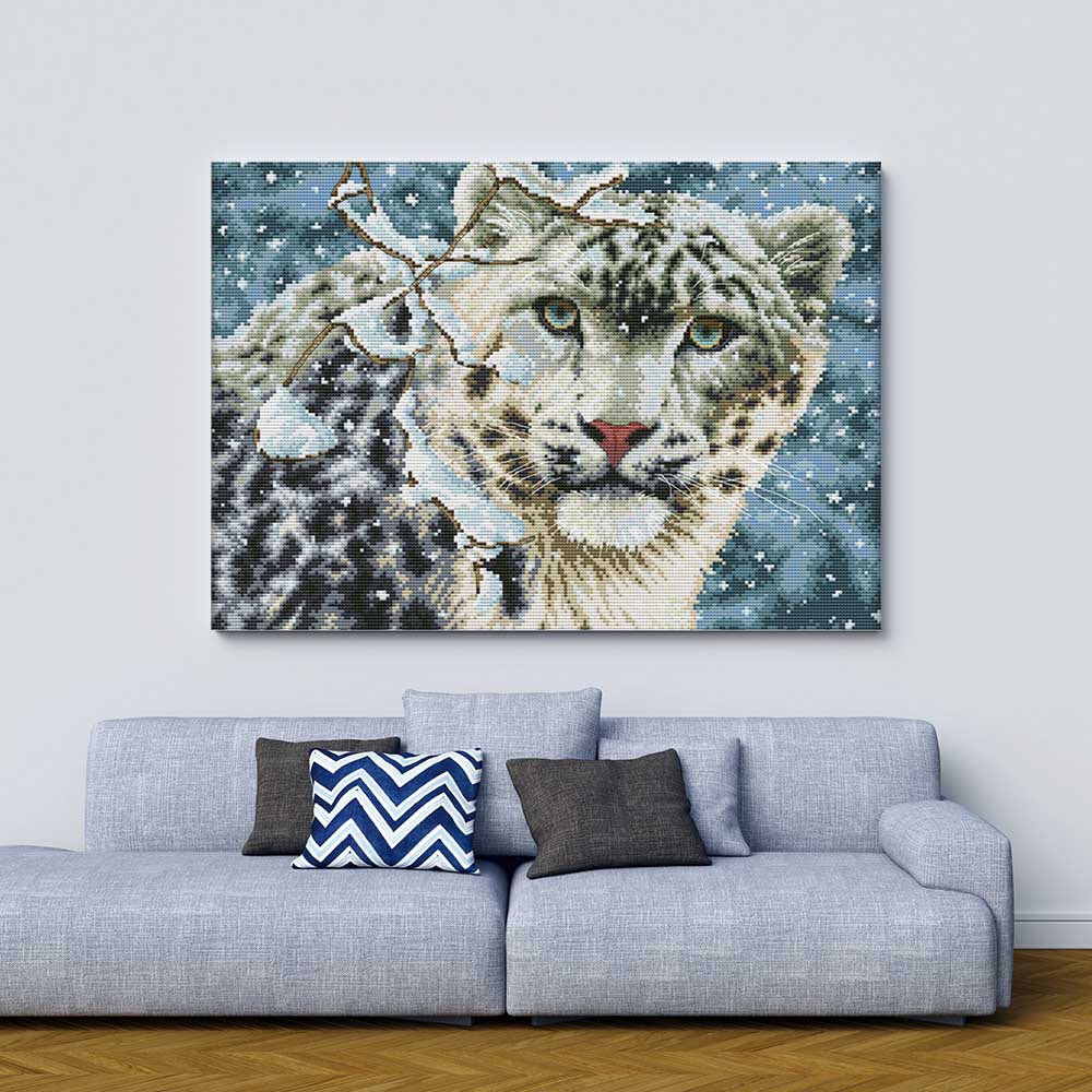 Kreuzstich - Der weiße Leopard | 45x40 cm - Diy - Fadenkunst