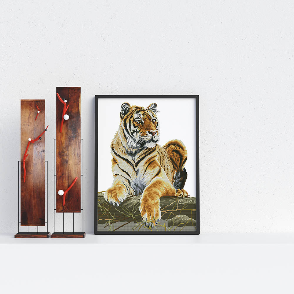 Kreuzstich - Tiger auf Boden | 45x50 cm - Diy - Fadenkunst