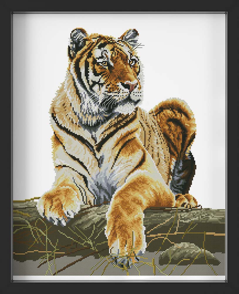 Kreuzstich - Tiger auf Boden | 45x50 cm - Diy - Fadenkunst