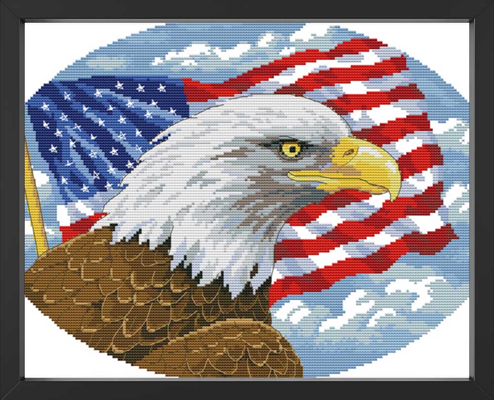 Kreuzstich - Adler mit Amerikanischen Flagge | 45x30 cm - Diy - Fadenkunst