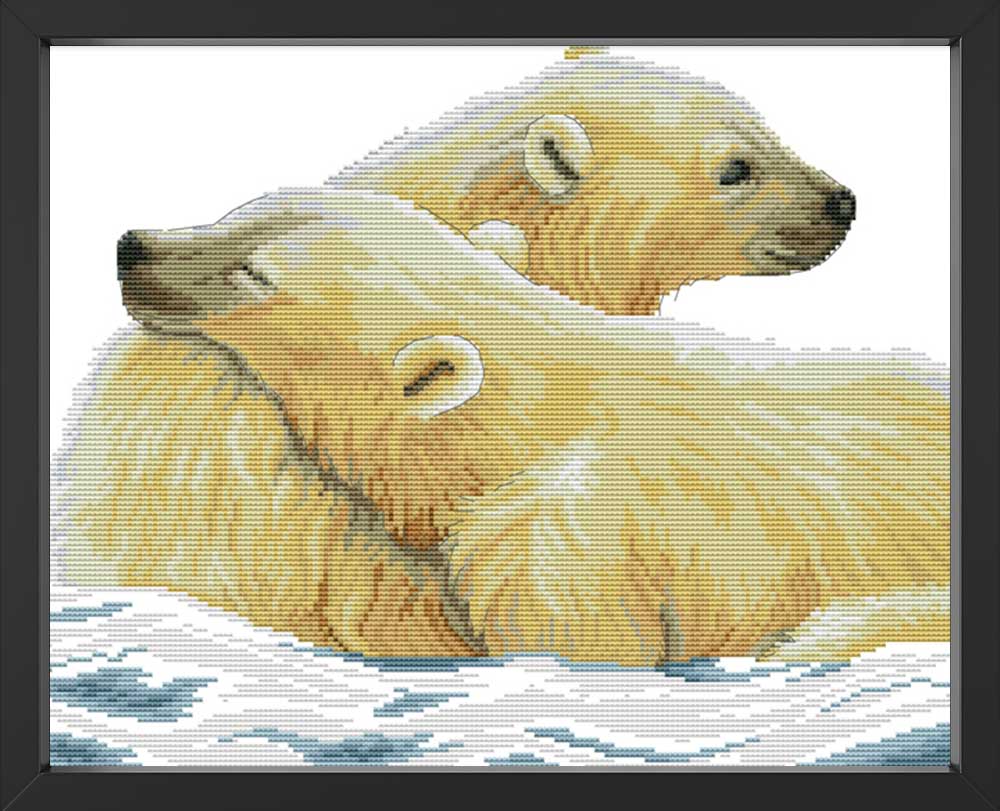 Kreuzstich - Zwei Eisbären | 45x35 cm - Diy - Fadenkunst