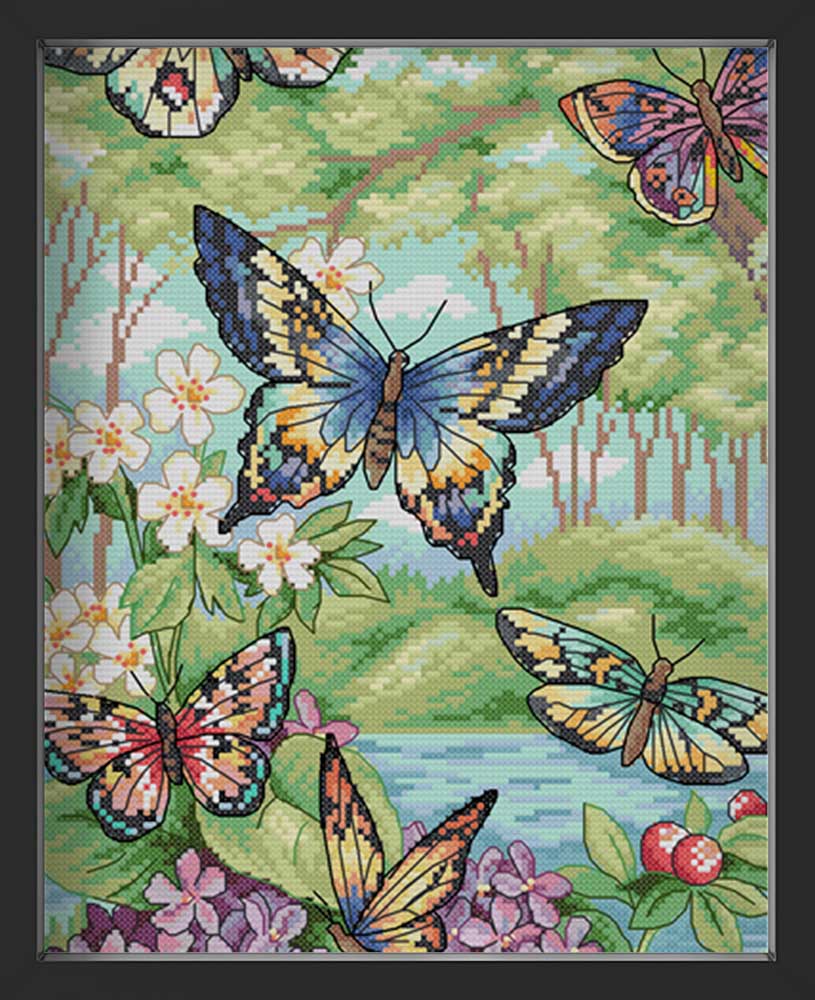 Kreuzstich - Schmetterlinge im Garten | 30x50 cm - Diy - Fadenkunst