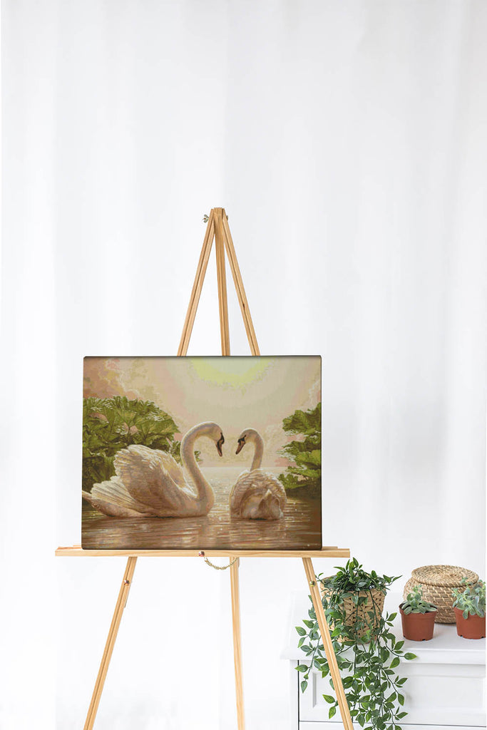 Kreuzstich - Verliebte Schwäne | 90x69 cm - Diy - Fadenkunst