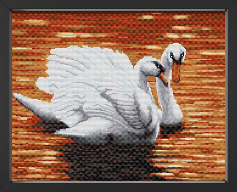 Kreuzstich - Zwei Schwäne im Wasser | 45x30 cm - Diy - Fadenkunst