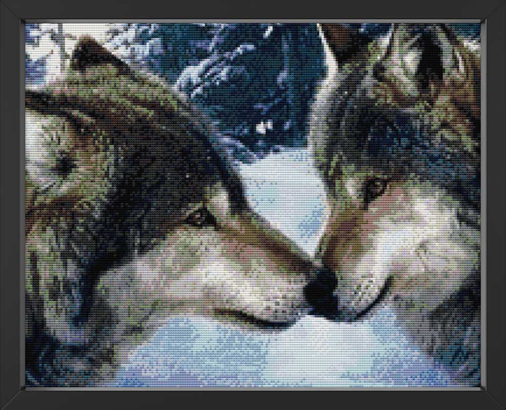 Kreuzstich - Zwei Wölfe im Schnee | 45x45 cm - Diy - Fadenkunst