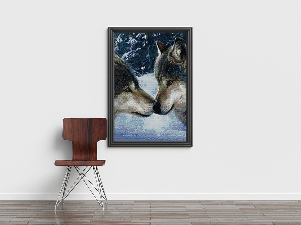 Kreuzstich - Zwei Wölfe im Schnee | 45x45 cm - Diy - Fadenkunst